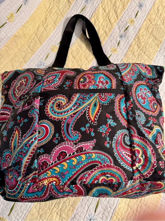 Vera Bradley Handbags - Black Paisley Print Vera Bradley Nylon Tote Bag with Pink & Teal Accents